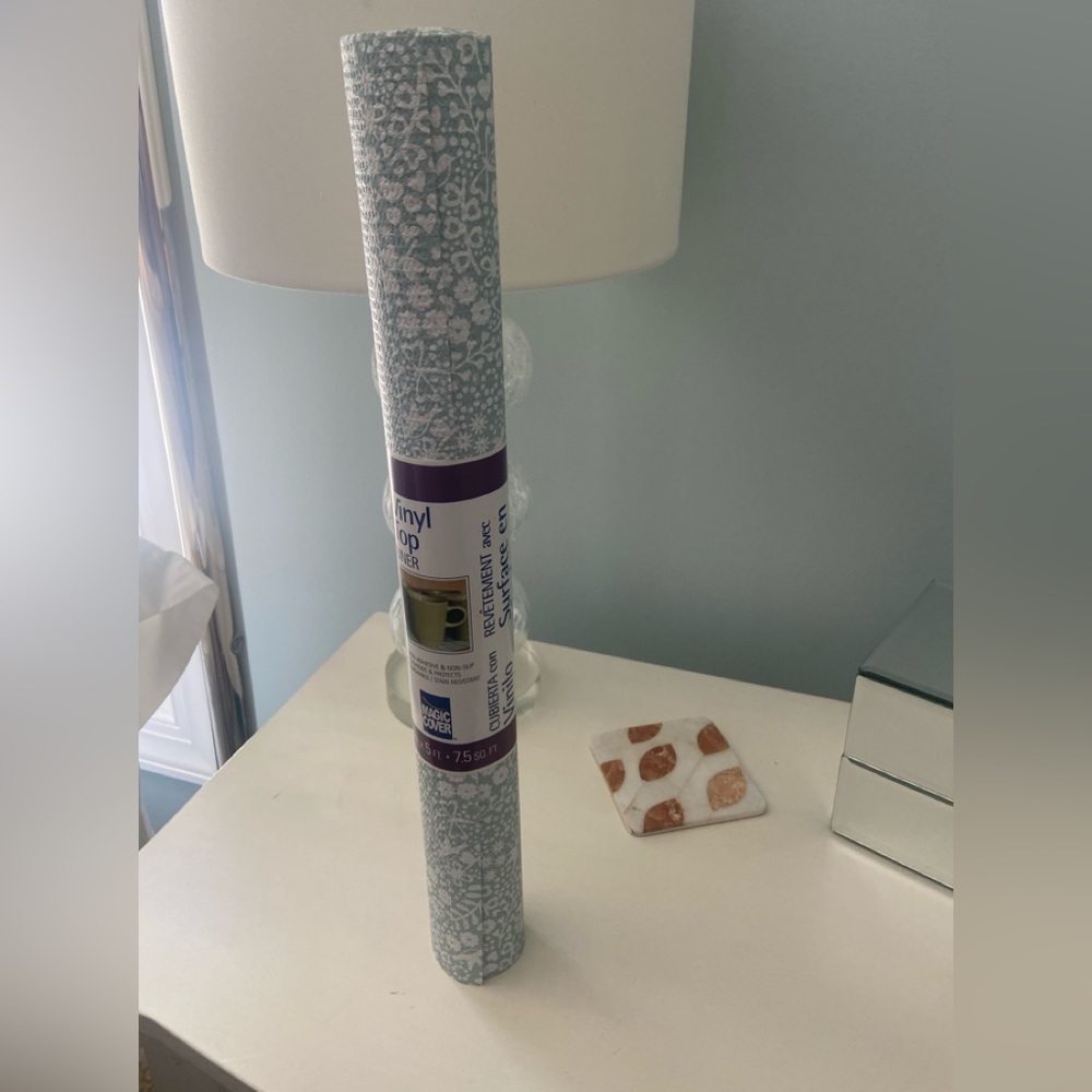 Magic Cover Vinyl Shelf Liner (18 Inches X 5 Ft) (Petite Garland Powder Blue)